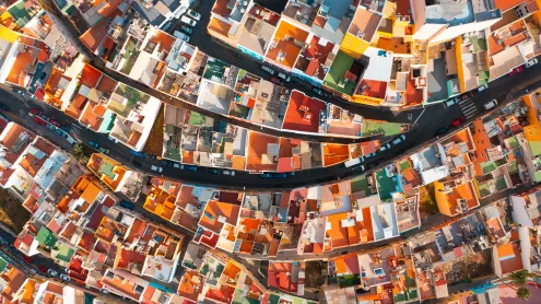 Aerial view of colorful houses, Las Palmas de Gran Canaria, Spain (© Marco Bottigelli/Getty Images)