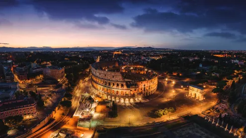 Aerial view of the Colosseum, Rome, Italy (© Nico De Pasquale Photography/Getty Images)