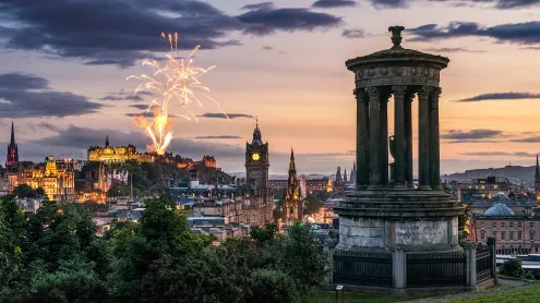 Fireworks over Edinburgh seen from Calton Hill, Scotland (© georgeclerk/E+/Getty Images)