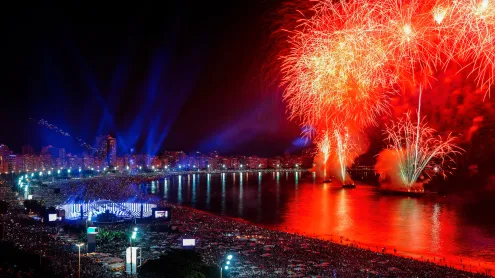Fogos de artifício na praia de Copacabana, Rio de Janeiro (© BrasilNut1/Getty Images)