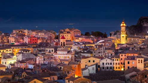 Corfu at night, Greece (© whitewizzard/Getty Images)