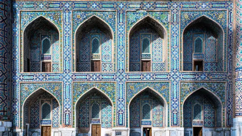 Mosaic façade in Registan Square, Samarkand, Uzbekistan (© da-kuk/Getty Images)