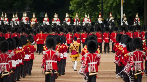 Guards Bands at Horse Guards Parade, London during Trooping the Colour 2014 (© Malcolm Park editorial/Alamy Live News)
