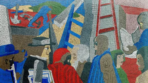 Jacob Lawrence's mosaic 'Community,' Joseph P. Addabbo Federal Building, Jamaica, Queens, New York (© Alpha Stock/Alamy)