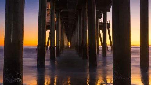 Huntington Beach Pier at sunset, California, USA (© Stan Moniz Photography/TANDEM Stills + Motion)