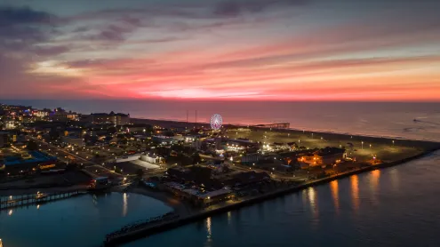 Aerial view of Ocean City, Maryland, at sunrise (© Kevin Olson/Amazing Aerial Agency)