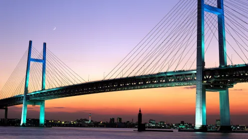 夕暮れに染まる橋, 神奈川県 横浜市 (© Prisma by Dukas Presseagentur GmbH/Alamy Stock Photo)
