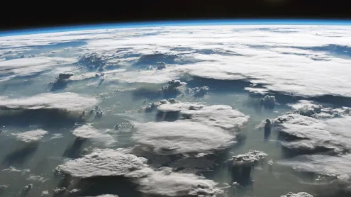 Large clouds above the Amazon in Brazil (© NASA)