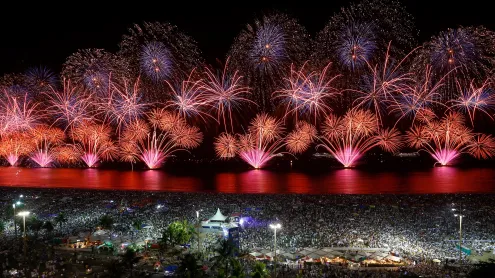 New Year's Eve fireworks over Copacabana Beach, Rio de Janeiro, Brazil (© Wagner Meier/Getty Images)