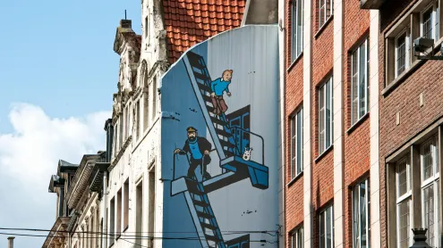Route de la bande dessinée, peinture murale de Tintin de Hergé à Bruxelles (© travelpix/Alamy Stock Photo)