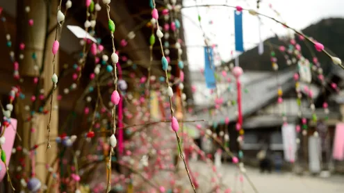 カラフルな餅花, 愛知県 豊田市 (© Photo taken by Bong Grit/Getty Images)