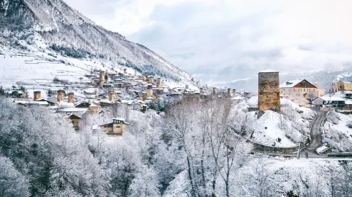 Medieval towers in Mestia, Upper Svaneti, Georgia (© photoaliona/Getty Images)