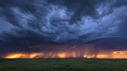 Lightning and storm clouds at sunset near Bowman, Nebraska (© john finney photography/Getty Images)